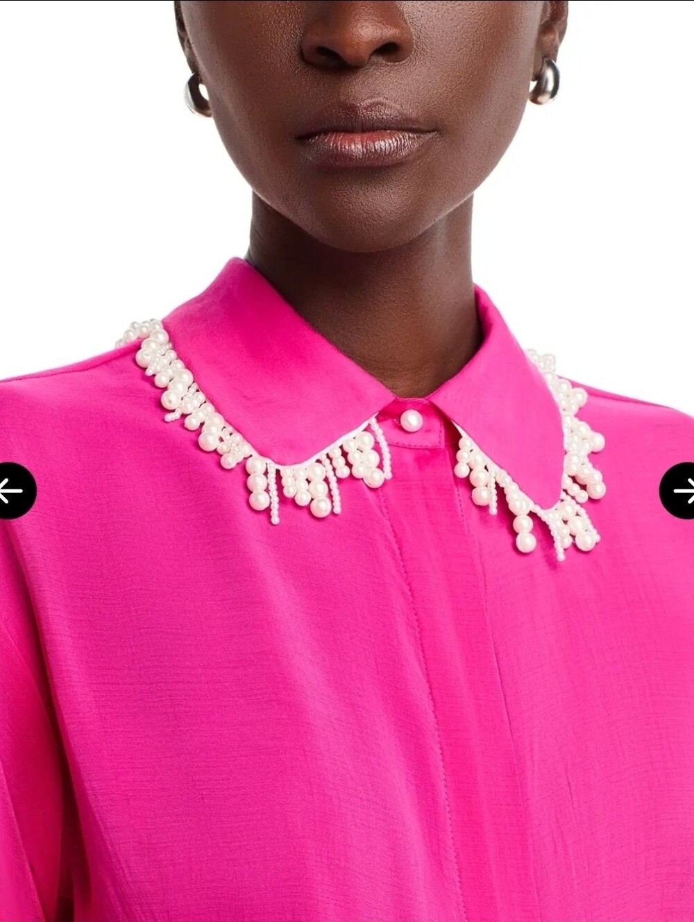 NEW! Gracia Fuchsia Faux Pearl Collar Long-Sleeve Blouse,Sz XL, NWT,$108 Retail
